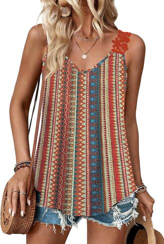Sipaya Tank Top for Women Spring Fashion Sleeveless V Neck Lace Tops Flower Flowy Summer Outfits Beach Vacation in Kuwait