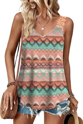 Sipaya Tank Top for Women Spring Fashion Sleeveless V Neck Lace Tops Flower Flowy Summer Outfits Beach Vacation in Kuwait