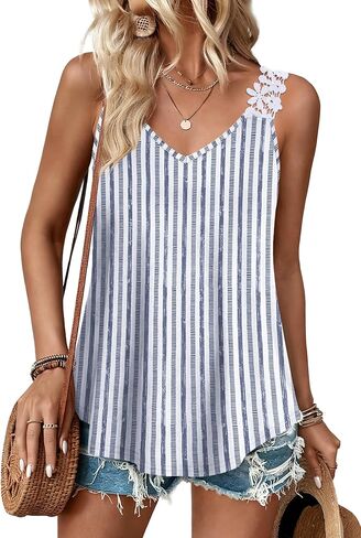 Sipaya Tank Top for Women Spring Fashion Sleeveless V Neck Lace Tops Flower Flowy Summer Outfits Beach Vacation in Kuwait