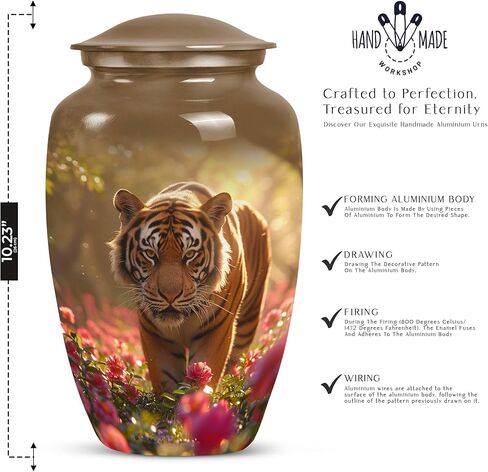 Tiger Metal Multicolor Urn - Cremation Urn for Adult Human Ashes - 10 Inch in Saudi Arabia