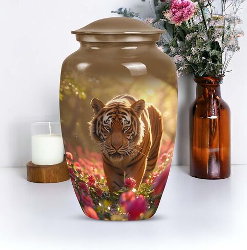 Tiger Metal Multicolor Urn - Cremation Urn for Adult Human Ashes - 10 Inch in Saudi Arabia