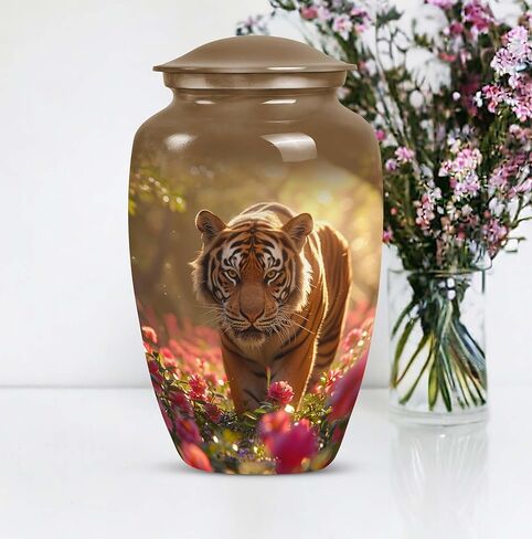 Tiger Metal Multicolor Urn - Cremation Urn for Adult Human Ashes - 10 Inch in Saudi Arabia