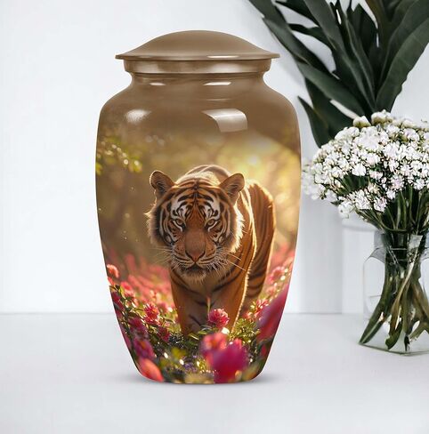 Tiger Metal Multicolor Urn - Cremation Urn for Adult Human Ashes - 10 Inch in Saudi Arabia