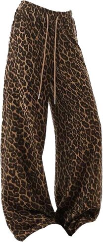 GORGLITTER المرأة الفهد واسعة الساق Sweatpants منخفضة الارتفاع ليوبارد الحيوان طباعة فضفاض Sweatpants Y2k تجريب السراويل الترنك in Kuwait