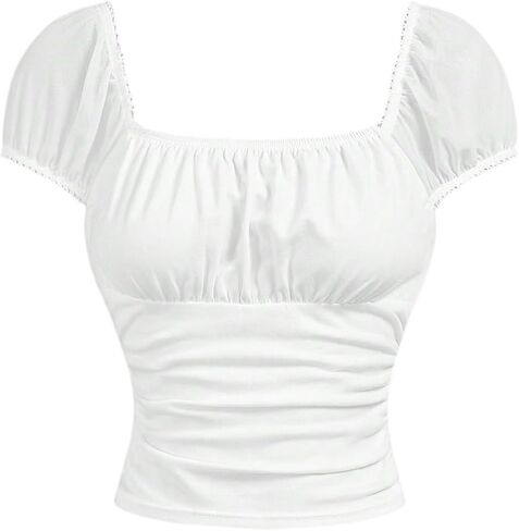 SOLY HUX Girl's Square Neck Short Sleeve Fitted T Shirts Ruched Crop Tops Summer Clothes in Saudi Arabia