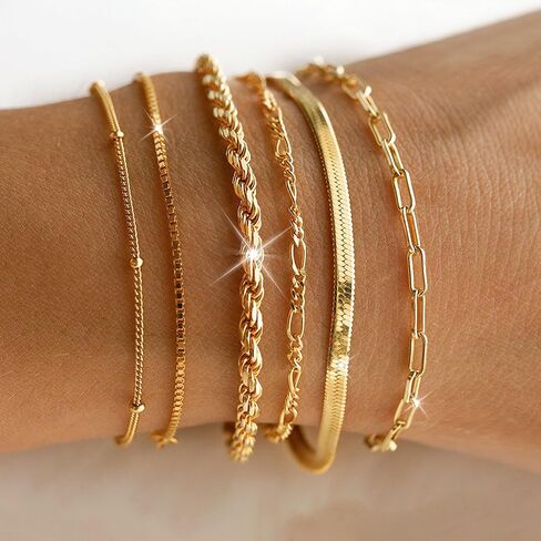 Gold Bracelet Stack for Women Layered Non Tarnish Snake Silver Chain Cuban Link 2025 in Saudi Arabia