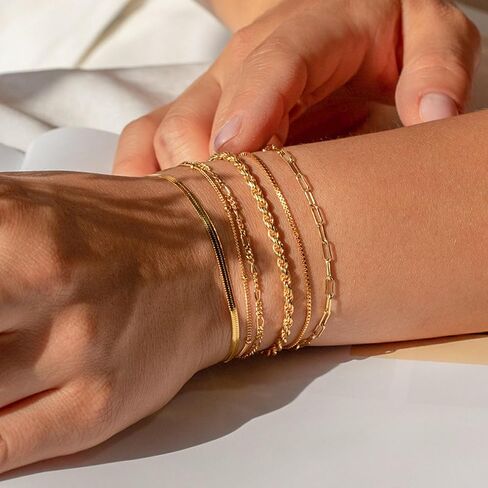 Gold Bracelet Stack for Women Layered Non Tarnish Snake Silver Chain Cuban Link 2025 in Saudi Arabia