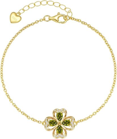 Birthstone Bracelet for Women, 925 Silver Infinity Forever Charm 14K Gold Plated 4 Leaf Clover Flower Bracelet, Lucky Endless Love Jewelry Christmas Anniversary Birthday Gift for Wife Girlfriend Mom in Saudi Arabia