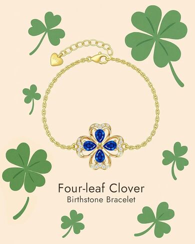 Birthstone Bracelet for Women, 925 Silver Infinity Forever Charm 14K Gold Plated 4 Leaf Clover Flower Bracelet, Lucky Endless Love Jewelry Christmas Anniversary Birthday Gift for Wife Girlfriend Mom in Saudi Arabia