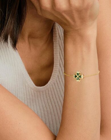 Birthstone Bracelet for Women, 925 Silver Infinity Forever Charm 14K Gold Plated 4 Leaf Clover Flower Bracelet, Lucky Endless Love Jewelry Christmas Anniversary Birthday Gift for Wife Girlfriend Mom in Saudi Arabia