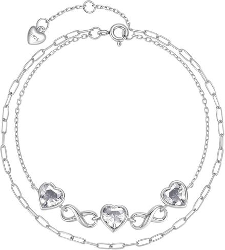 Birthstone Bracelet for Women, 925 Silver Infinity Forever Charm 14K Gold Plated 4 Leaf Clover Flower Bracelet, Lucky Endless Love Jewelry Christmas Anniversary Birthday Gift for Wife Girlfriend Mom in Saudi Arabia