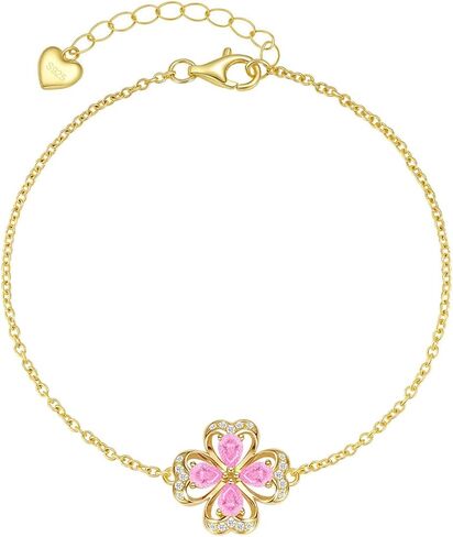 Birthstone Bracelet for Women, 925 Silver Infinity Forever Charm 14K Gold Plated 4 Leaf Clover Flower Bracelet, Lucky Endless Love Jewelry Christmas Anniversary Birthday Gift for Wife Girlfriend Mom in Saudi Arabia