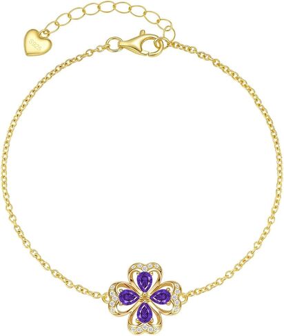 Birthstone Bracelet for Women, 925 Silver Infinity Forever Charm 14K Gold Plated 4 Leaf Clover Flower Bracelet, Lucky Endless Love Jewelry Christmas Anniversary Birthday Gift for Wife Girlfriend Mom in Saudi Arabia