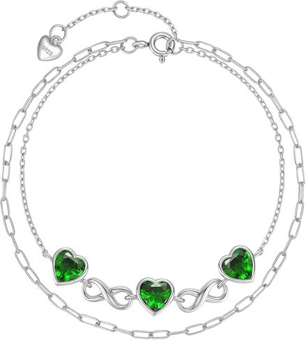 Birthstone Bracelet for Women, 925 Silver Infinity Forever Charm 14K Gold Plated 4 Leaf Clover Flower Bracelet, Lucky Endless Love Jewelry Christmas Anniversary Birthday Gift for Wife Girlfriend Mom in Saudi Arabia