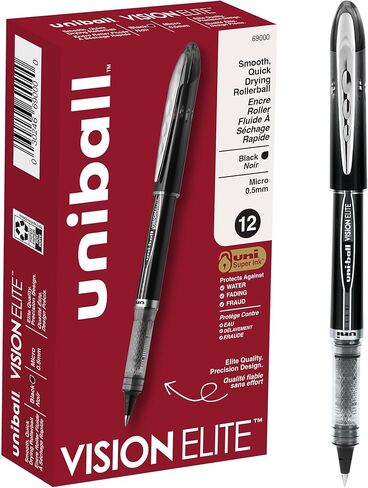 Uni -Ball Vision Elite Rollerball Abens ، Pens Black Pack of 12 - Micro Japanes Pens مع حبر 0.5 ملم ، قلم مدرس ، أقلام بالمدرسة للكتابة ، أقلام اليومية ، المدارس واللوازم المكتبية in Saudi Arabia