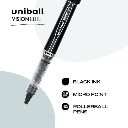 Uni -Ball Vision Elite Rollerball Abens ، Pens Black Pack of 12 - Micro Japanes Pens مع حبر 0.5 ملم ، قلم مدرس ، أقلام بالمدرسة للكتابة ، أقلام اليومية ، المدارس واللوازم المكتبية in Saudi Arabia