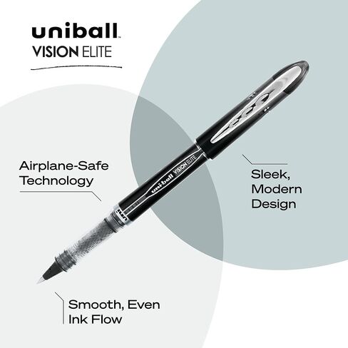 Uni -Ball Vision Elite Rollerball Abens ، Pens Black Pack of 12 - Micro Japanes Pens مع حبر 0.5 ملم ، قلم مدرس ، أقلام بالمدرسة للكتابة ، أقلام اليومية ، المدارس واللوازم المكتبية in Saudi Arabia