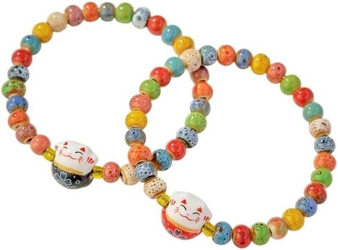 Lucky Cat Bracelet with Ceramic Cat Pendant, Feng Shui Good Luck Bracelet for Women, Wealth & Protection Pulsera Ojo de Gato Jewelry in Saudi Arabia