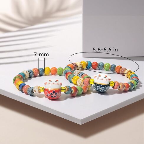 Lucky Cat Bracelet with Ceramic Cat Pendant, Feng Shui Good Luck Bracelet for Women, Wealth & Protection Pulsera Ojo de Gato Jewelry in Saudi Arabia