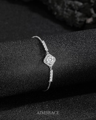 ÀIMBRACE Moissanite Bracelets for Women: Moissanite Link Charm Bracelet, 925 Sterling Silver/18K White Gold Plated/Rhodium Finish, Adjustable Slider Clasp, Cushion Halo, Jewelry Gift Ideas for Women in Saudi Arabia