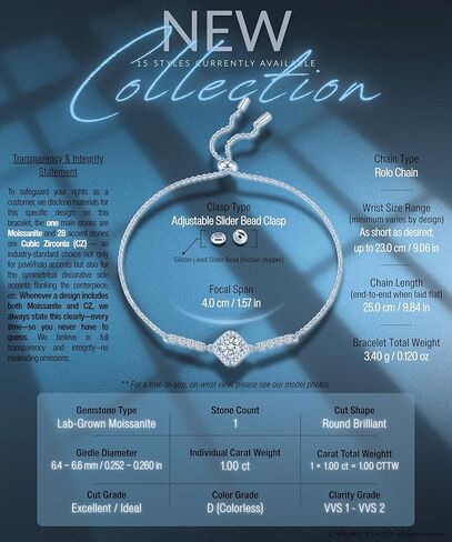 ÀIMBRACE Moissanite Bracelets for Women: Moissanite Link Charm Bracelet, 925 Sterling Silver/18K White Gold Plated/Rhodium Finish, Adjustable Slider Clasp, Cushion Halo, Jewelry Gift Ideas for Women in Saudi Arabia