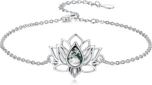 PROESS Moss Agate/Moonstone Bracelets 925 Sterling Silver Celtic Knot/Leaf/Sun and Moon/North Star/Lotus Bracelet Sun and Moon Jewelry Presents for Women in Saudi Arabia