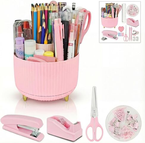 ملحقات مكتب المكتب الوردي ، 15 في المائة لوازم المكتبية 360 درجة منظمو مكتب حامل القلم والملحقات مع دباسة الوردي ومجموعة موزع الأشرطة ، وملحقات مكتب لطيف للنساء مجموعة هدايا in Kuwait