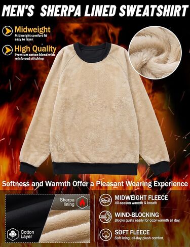 TACVASEN رجالي شيربا اصطف بلوزات الشتاء الصوف منتصف الوزن البلوز سترة دافئة Crewneck البلوز in Kuwait