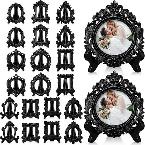 Tatuo 20 Set Mini Picture Frames and Display Stands Vintage Resin Picture Frame Resin Picture Frame Stand Holde for Home Office Bedroom Living Room Wedding Decor(Gold) in Saudi Arabia