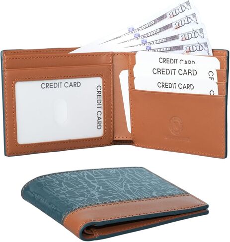 Real Leather Mens Leather Wallet Bifold RFID Blocking Slim Minimalist Front Pocket With 5 Card Slots, 1 ID Window & 1 Cash Pocket - Includes Gift Box in Saudi Arabia