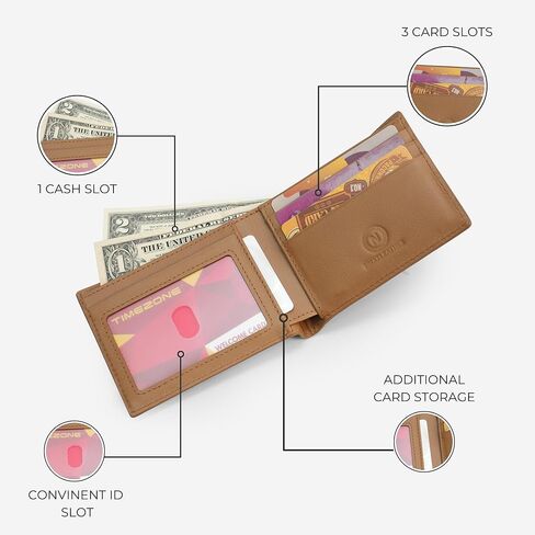 Real Leather Mens Leather Wallet Bifold RFID Blocking Slim Minimalist Front Pocket With 5 Card Slots, 1 ID Window & 1 Cash Pocket - Includes Gift Box in Saudi Arabia