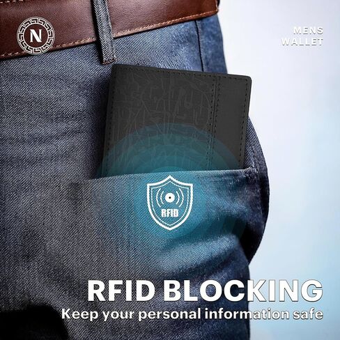 Real Leather Mens Leather Wallet Bifold RFID Blocking Slim Minimalist Front Pocket With 5 Card Slots, 1 ID Window & 1 Cash Pocket - Includes Gift Box in Saudi Arabia