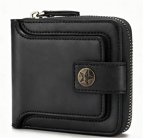 PU Zipper Wallet for Men, Mini Portable Bifold Mens’ Wallet with Buckle Multi Compartments ID Windows(Black) in Saudi Arabia