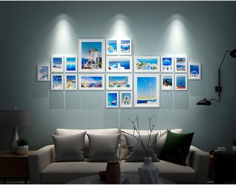 Photo e 5x7 مستطيل بحر إيجه باللون الأبيض والخشب الصلب معرض صور ملصقة على الحائط - 20 مقابس صور - تصميم معلق على الحائط in Saudi Arabia