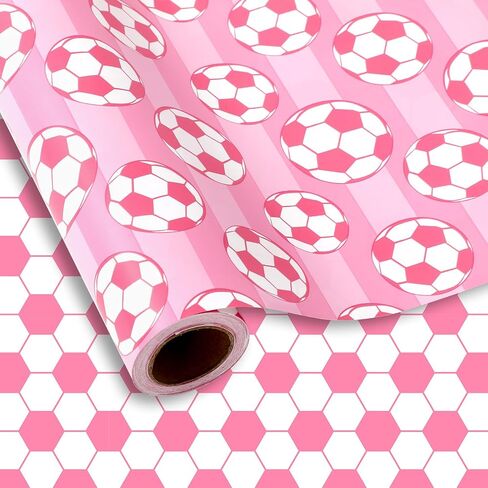 FYSUIMU Soccer Ball Wrapping Paper - Mini Roll - 17 In x 32.8 Ft Sports Green Black White Soccer Gift Wrap Paper Double-Sided DIY Art Craft Paper for Birthday Holiday Party in Saudi Arabia