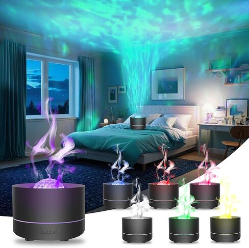 موزع روائح الزيوت العطرية، ناشر روائح العلاج العطري لهب النار مع 7 ألوان LED، مرطب رذاذ بارد 200 مل، ناشر زيت مع حماية تلقائية للمنزل أو غرفة النوم أو المكتب أو المنتجع الصحي (أسود) in Kuwait