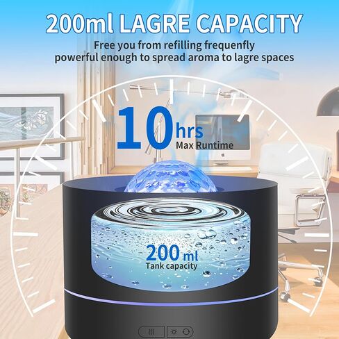 موزع روائح الزيوت العطرية، ناشر روائح العلاج العطري لهب النار مع 7 ألوان LED، مرطب رذاذ بارد 200 مل، ناشر زيت مع حماية تلقائية للمنزل أو غرفة النوم أو المكتب أو المنتجع الصحي (أسود) in Kuwait