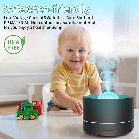 موزع روائح الزيوت العطرية، ناشر روائح العلاج العطري لهب النار مع 7 ألوان LED، مرطب رذاذ بارد 200 مل، ناشر زيت مع حماية تلقائية للمنزل أو غرفة النوم أو المكتب أو المنتجع الصحي (أسود) in Kuwait