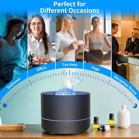 موزع روائح الزيوت العطرية، ناشر روائح العلاج العطري لهب النار مع 7 ألوان LED، مرطب رذاذ بارد 200 مل، ناشر زيت مع حماية تلقائية للمنزل أو غرفة النوم أو المكتب أو المنتجع الصحي (أسود) in Kuwait