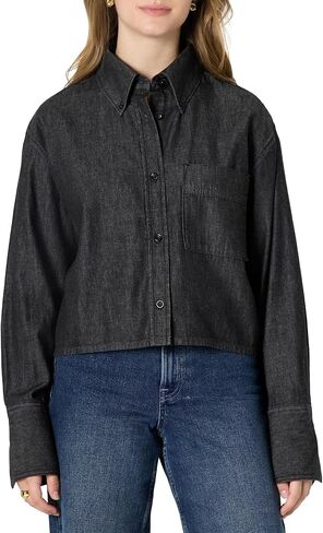 Amazon Essentials (Demi's Pick) Women's Modern Oversized-Fit Cropped Denim Button-Down Shirt in Saudi Arabia