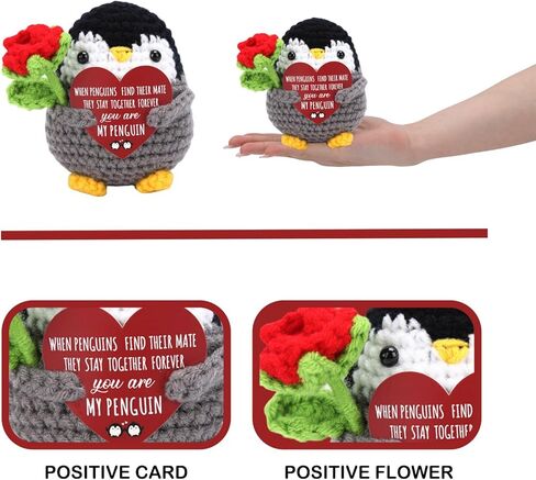 Positive Crochet Animals, Positive Crochet Penguin with Rose Flowers for Valentines Day Gifts, Birthday, Anniversary Gift,Ideal Cute Romantic Valentines Gifts for Her,Wife, Girlfriend,Couples in Saudi Arabia