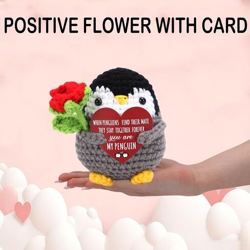Positive Crochet Animals, Positive Crochet Penguin with Rose Flowers for Valentines Day Gifts, Birthday, Anniversary Gift,Ideal Cute Romantic Valentines Gifts for Her,Wife, Girlfriend,Couples in Saudi Arabia