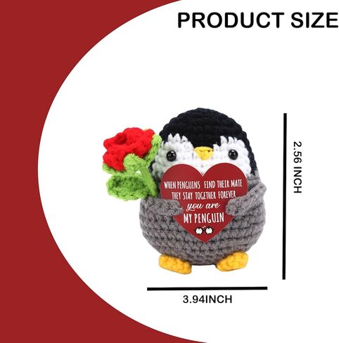 Positive Crochet Animals, Positive Crochet Penguin with Rose Flowers for Valentines Day Gifts, Birthday, Anniversary Gift,Ideal Cute Romantic Valentines Gifts for Her,Wife, Girlfriend,Couples in Saudi Arabia