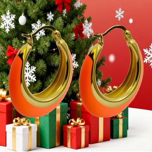 المينا هوب أقراط للنساء الملونة المينا مكتنزة هوب أقراط 18K مطلية بالذهب أقراط نحاسية مجوهرات هدية لصديقة زوجة in Saudi Arabia
