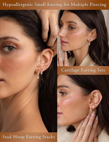 M MOOHAM Stud Earrings for Women - 5 Pairs Dainty 14K Gold Plated Stud Hoop Earring Stacks Hypoallergenic Small Cartilage Earrings Sets Huggie Dangle Jewelry for Women Trendy Gifts in Saudi Arabia