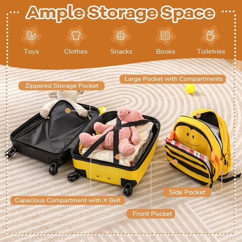 Goplus 2 PC Kids Luggage Set, Carry-on 18" Rolling Suitcase w/Cute Bee Backpack, Child Safety Harness, Name Card, Airline Approved Toddler Travel Journey for Boys Girls Children in Saudi Arabia