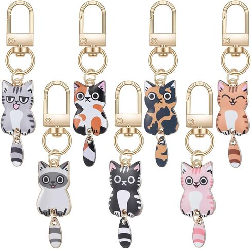 7 Pcs Cute Cat Keychain, Kawaii Cat Key Chains, Kitty Keyring Cats Charms, Cats Accessories for Women Car Keys Purse Handbags Girls Gift DIY Crafts (Tail Can Wag) in Saudi Arabia