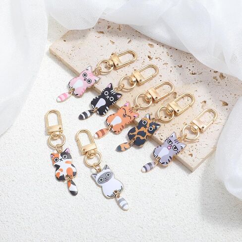 7 Pcs Cute Cat Keychain, Kawaii Cat Key Chains, Kitty Keyring Cats Charms, Cats Accessories for Women Car Keys Purse Handbags Girls Gift DIY Crafts (Tail Can Wag) in Saudi Arabia