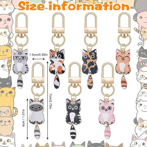 7 Pcs Cute Cat Keychain, Kawaii Cat Key Chains, Kitty Keyring Cats Charms, Cats Accessories for Women Car Keys Purse Handbags Girls Gift DIY Crafts (Tail Can Wag) in Saudi Arabia