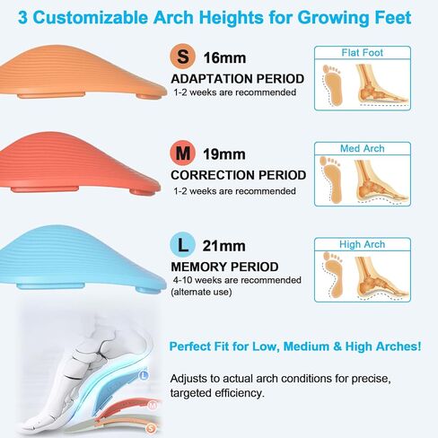 Guamar Removable Arch Support Inserts for Kids: 3 Height Adjustable Orthotic Insoles for Flat Feet Overpronation High Arch Supination Pain Relief Supports Alignment Posture in Children 3/4 in Saudi Arabia